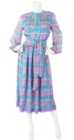 1970s Pastel Indian Tissue Silk Dress