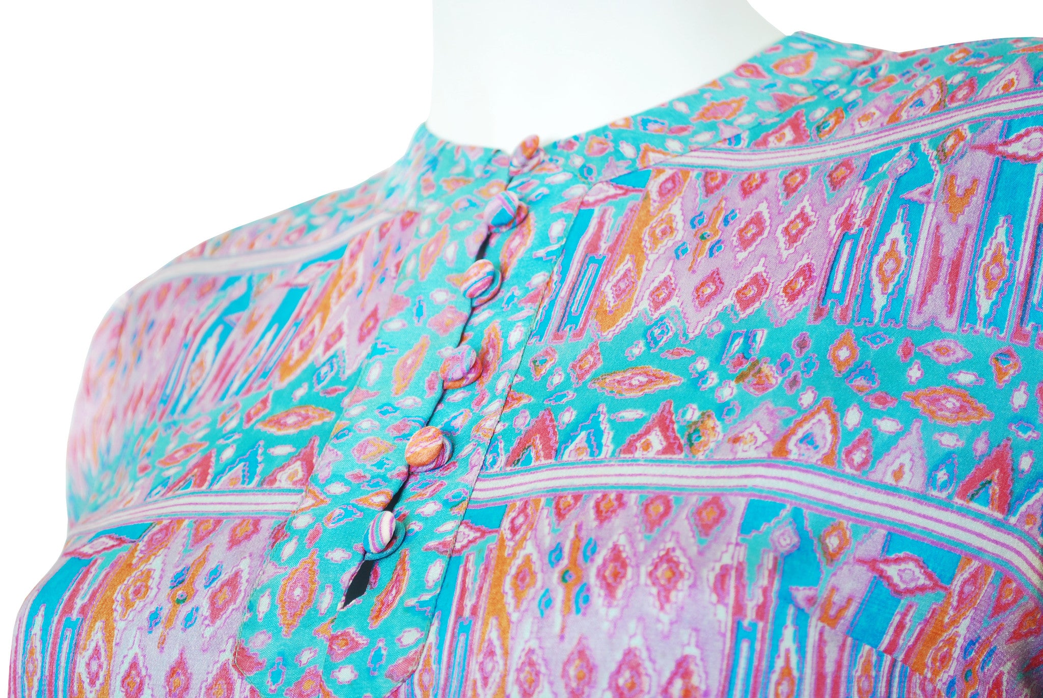 1970s Pastel Indian Tissue Silk Dress