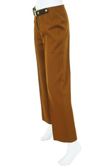 1970s Brown Wool Logo Leather Trim Trousers