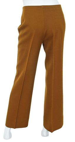 1970s Brown Wool Logo Leather Trim Trousers