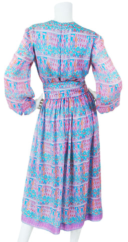 1970s Pastel Indian Tissue Silk Dress