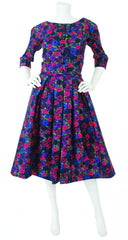 Couture 1950s Floral Silk Full Skirt Dress Set