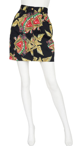1990s Winged Heart Denim Mini Skirt