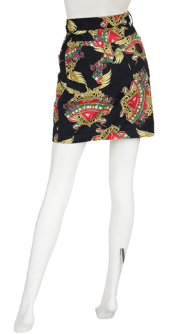 1990s Winged Heart Denim Mini Skirt