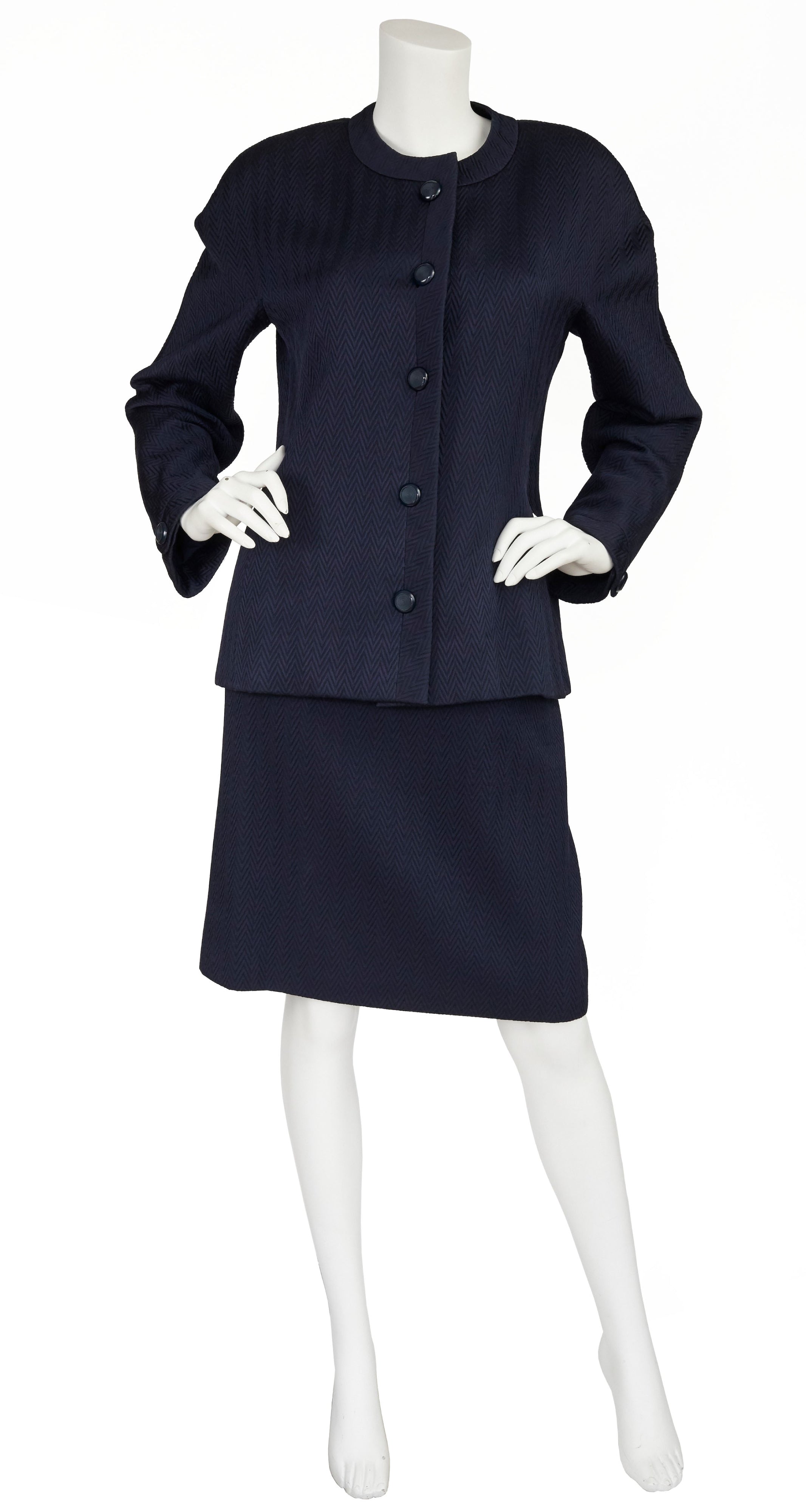1980s "V" Pattern Navy Blue Cotton Suit