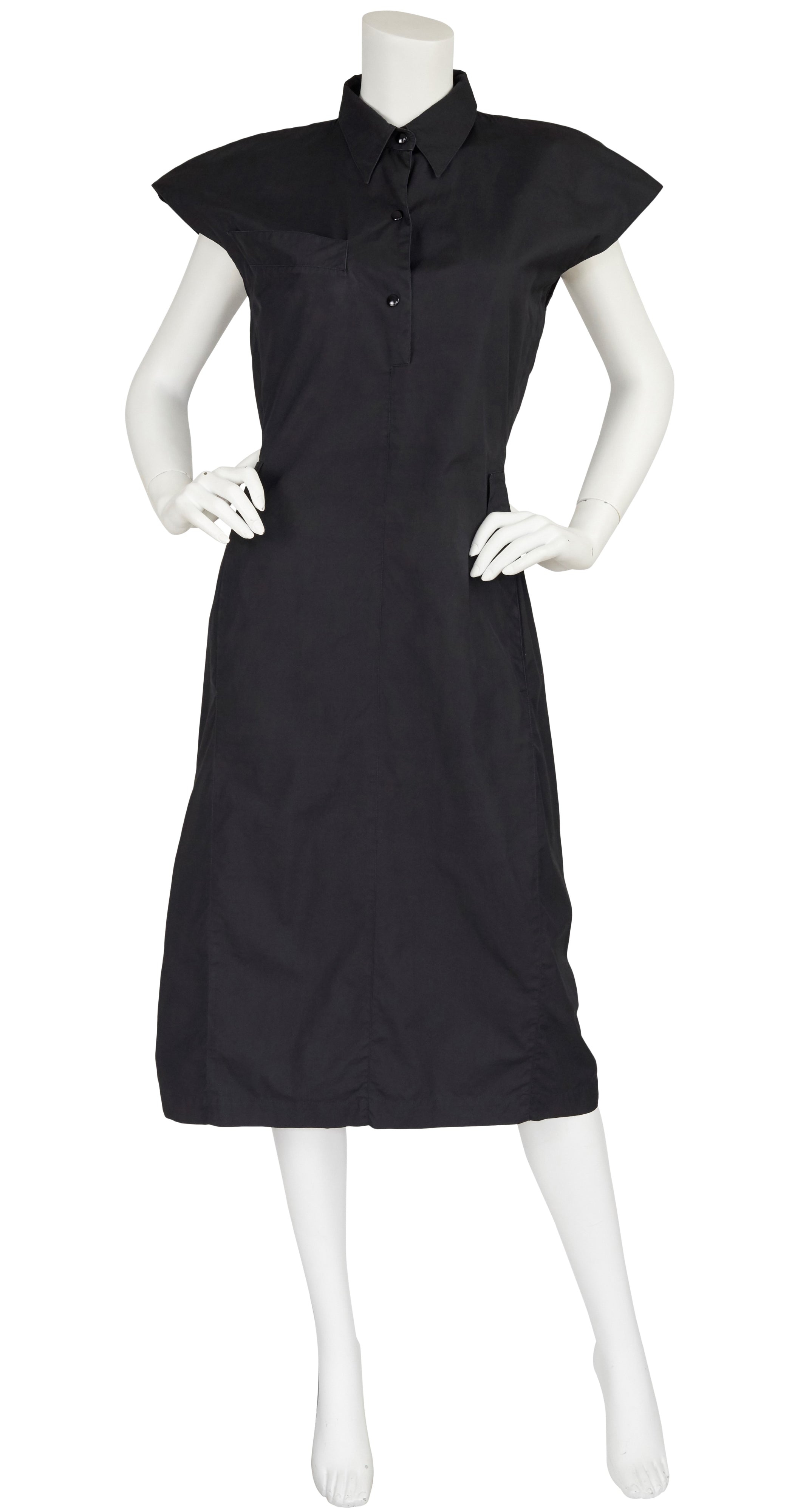 1980s Black Cotton Fishtail Dress