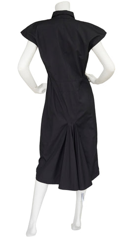 1980s Black Cotton Fishtail Dress