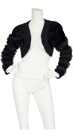 c. 1990 Matador Black Velvet & Raffia Bolero Jacket