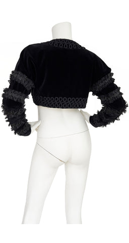 c. 1990 Matador Black Velvet & Raffia Bolero Jacket