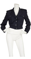 1980s Military-Inspired Navy Wool Cropped Jacket
