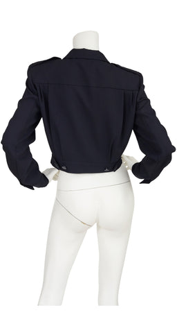 1980s Military-Inspired Navy Wool Cropped Jacket