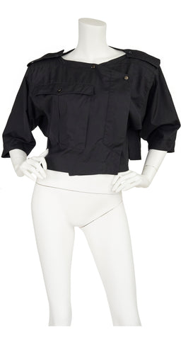 1980s Black Cotton Box-Cut Crop Blouse