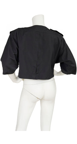 1980s Black Cotton Box-Cut Crop Blouse