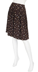 1970s Marble Print Brown Silk Pleated Skirt