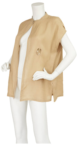 Early 1980s Coat of Arms Beige Linen Top