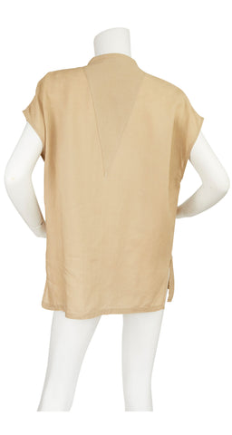 Early 1980s Coat of Arms Beige Linen Top