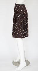 1970s Marble Print Brown Silk Pleated Skirt
