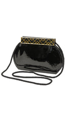 1980s Italian Black & Gold Enamel Patent Leather Bag