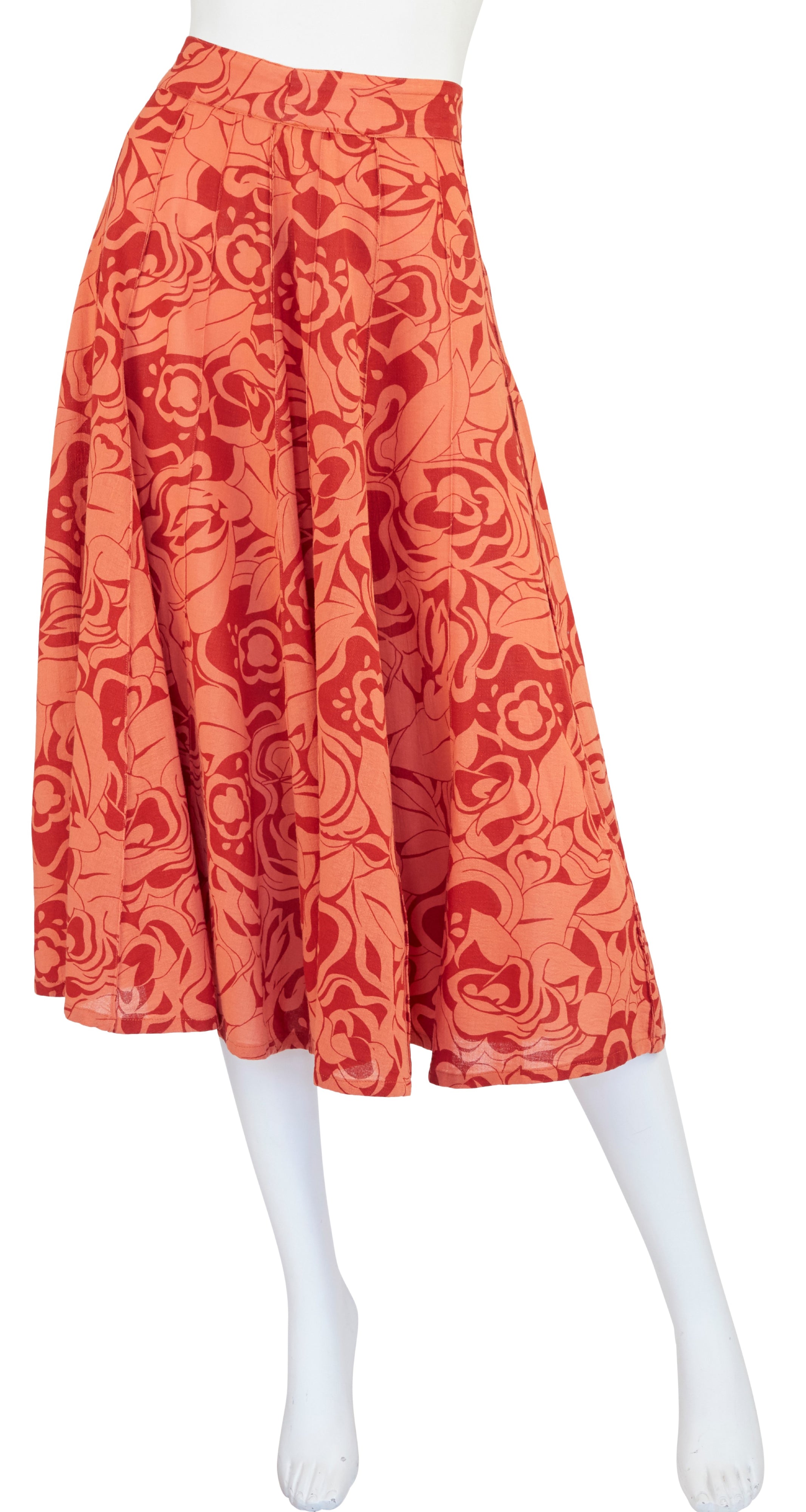 1980s Orange Floral Cotton Circle Skirt