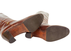 1970s Horsebit Brown Leather Wood Stacked Heel Boots