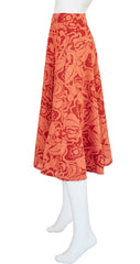 1980s Orange Floral Cotton Circle Skirt
