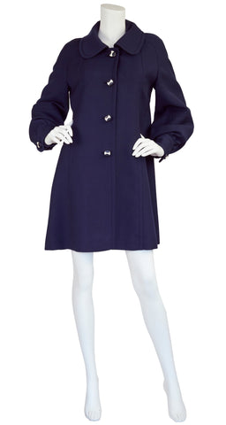 1960s French Mod Navy Blue Wool Balloon Sleeve Coat