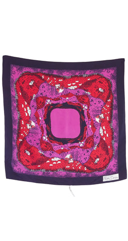 1970s Navy & Pink Farm Novelty Print Silk Scarf