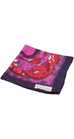 1970s Navy & Pink Farm Novelty Print Silk Scarf