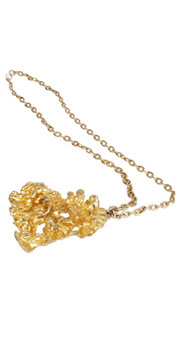 1970s Modernist Gold Plated Signed Pendant Necklace