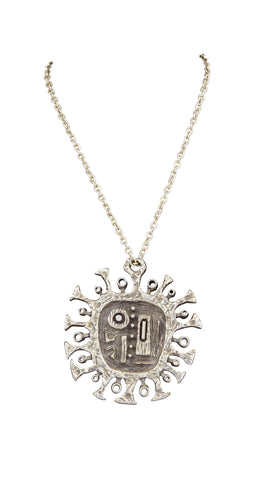 1970s Brutalist Pewter Signed Pendant Necklace