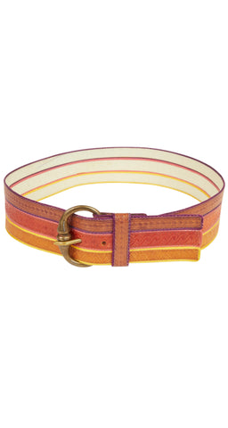 Embossed Leather & Satin Brass Buckle Belt