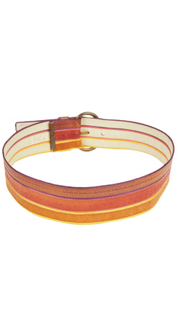 Embossed Leather & Satin Brass Buckle Belt