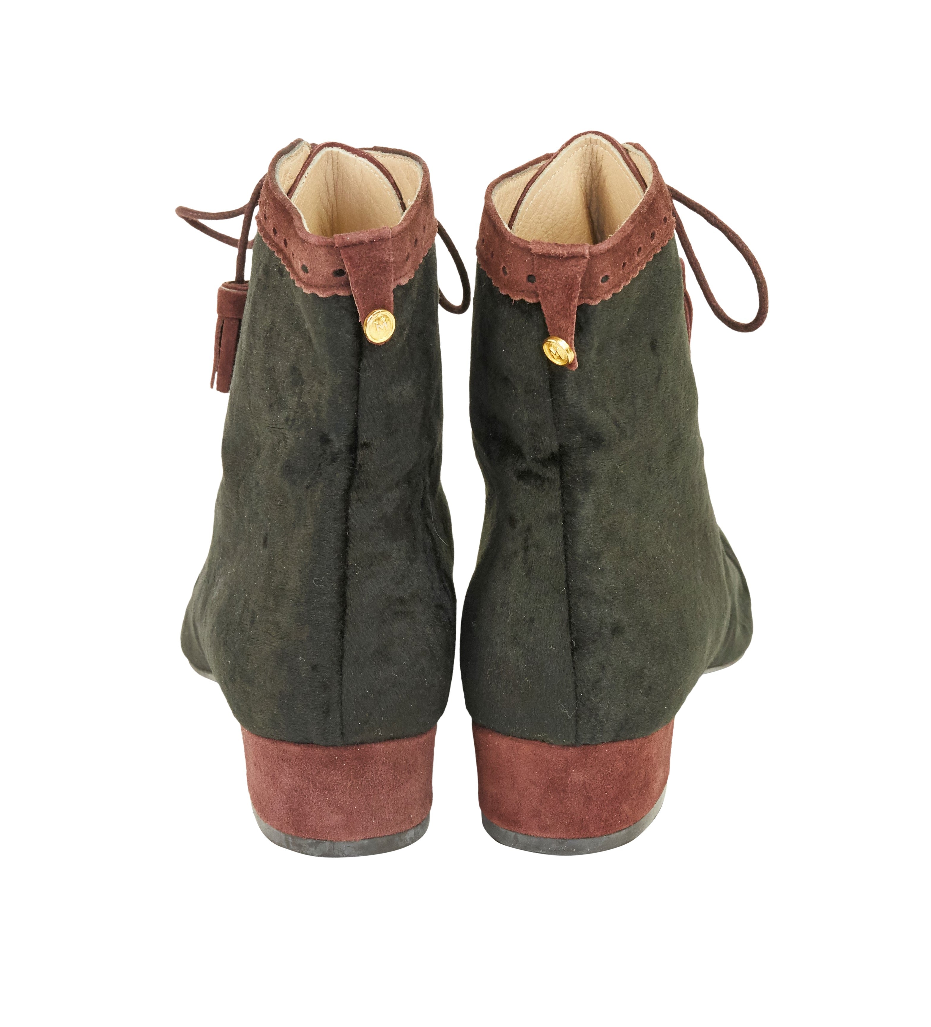 1990s Unworn Velvet & Suede Scalloped Boots