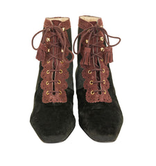 1990s Unworn Velvet & Suede Scalloped Boots