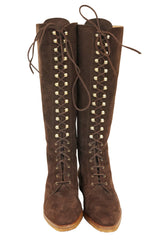 1990s Brown Suede Lace-Up Riding Boots