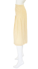 1970s Pale Yellow Silk Pleated Skirt