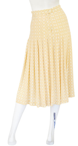 1970s Pale Yellow Silk Pleated Skirt