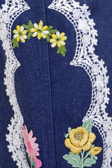 1970s Floral & Lace Appliqué Denim Two-Piece Set