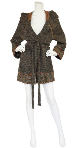 1970s Puff Shoulder Wool Wrap Cardigan