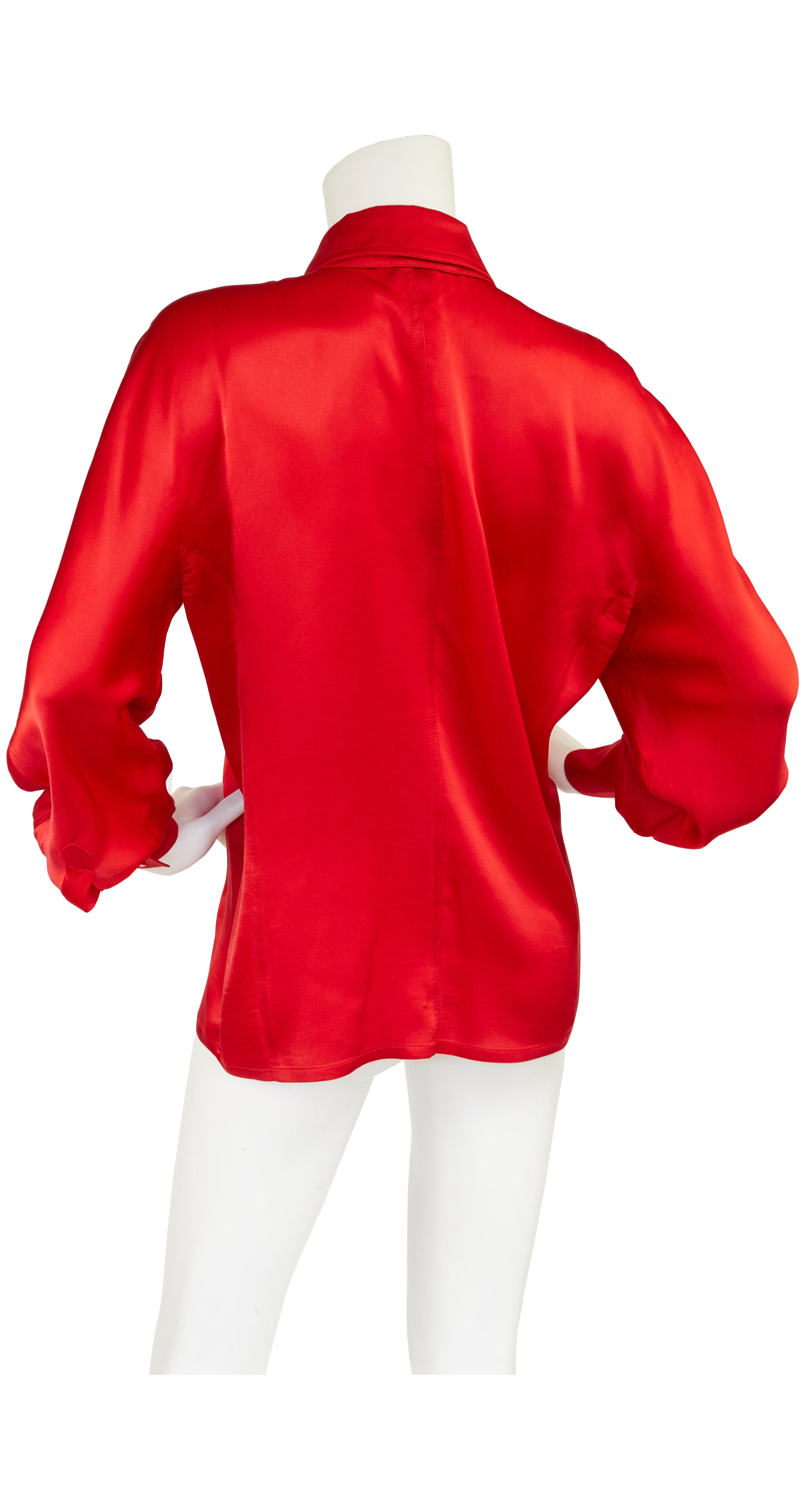 1980s Red Silk Collared Button-Up Blouse