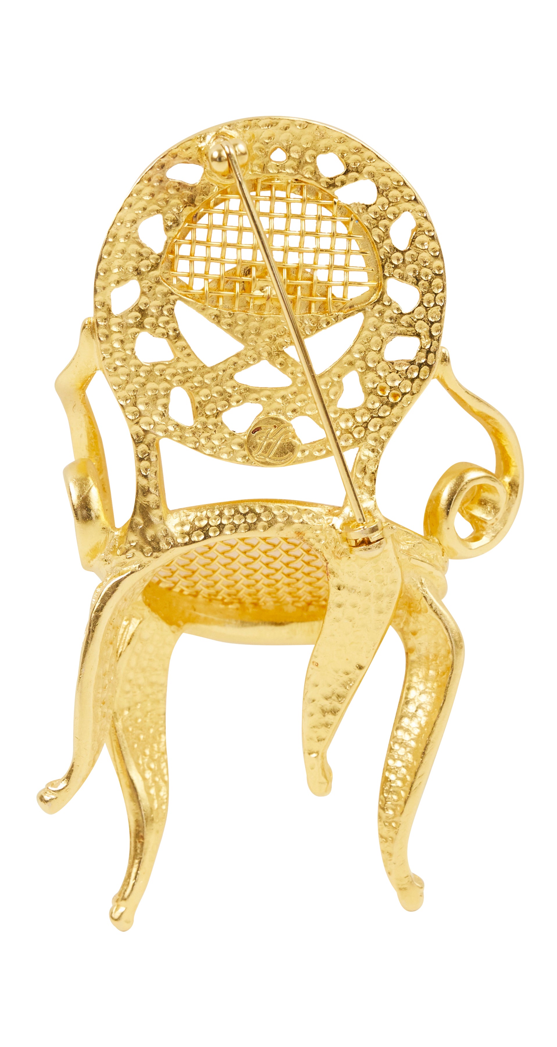 1980s Rococo Louis XV Gold Chair Brooch