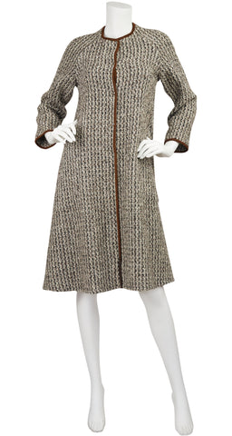1960s Sills Tweed & Suede Swing Back Dress
