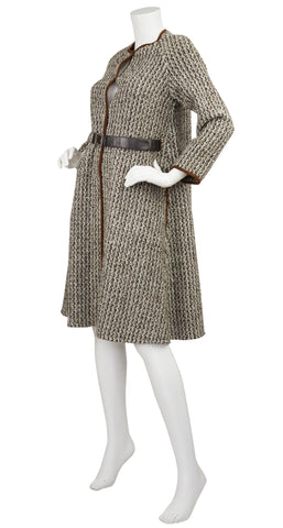 1960s Sills Tweed & Suede Swing Back Dress