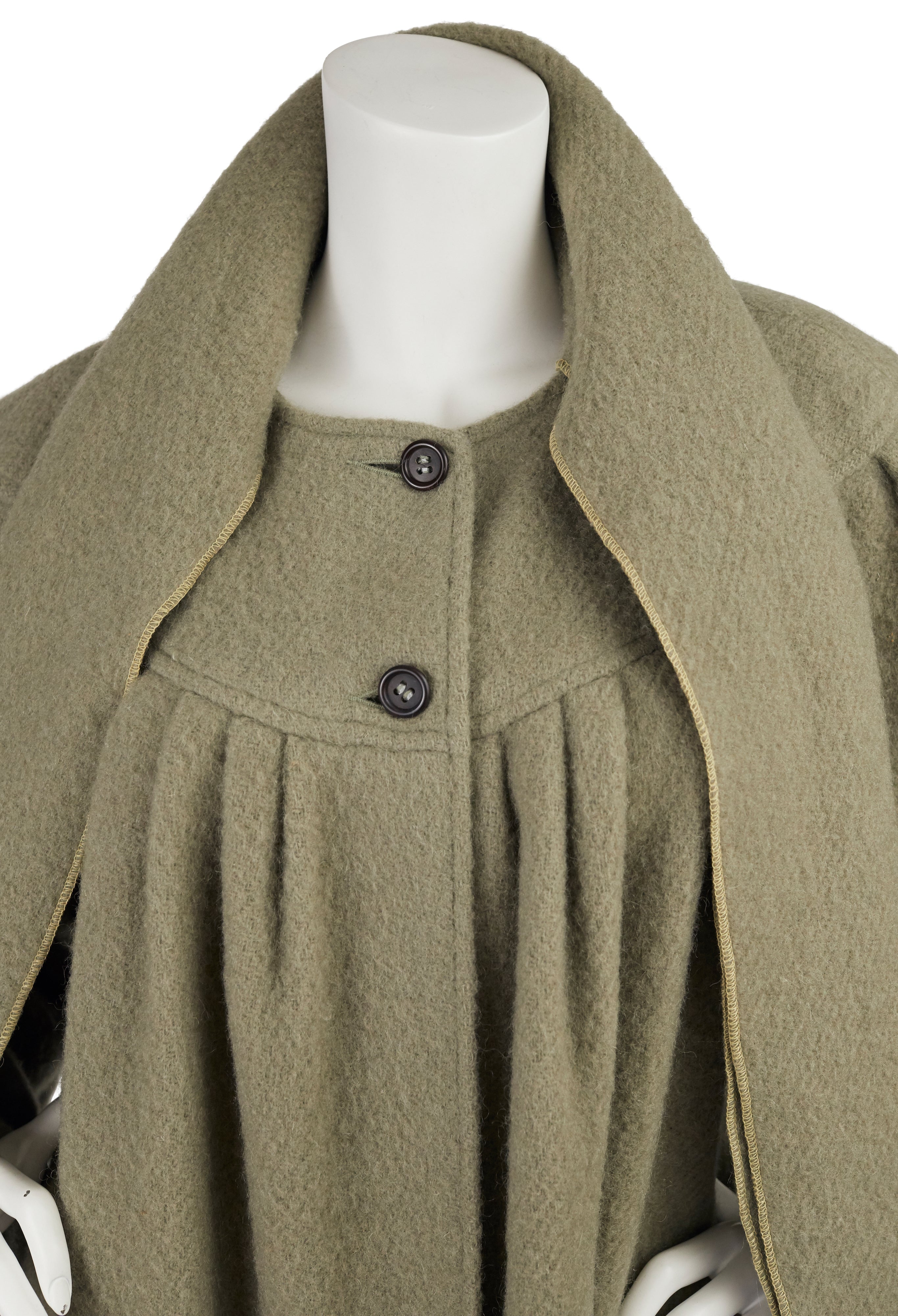 1970s Green Wool Oversized Scarf Coat