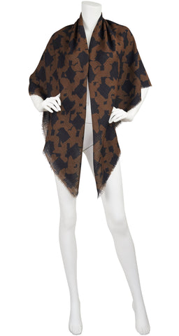 1970s Huge Brown & Black Houndstooth Wool Shawl