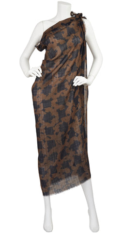 1970s Huge Brown & Black Houndstooth Wool Shawl