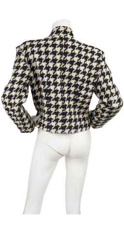 1980s Cheap and Chic Velvet Question Mark & Wool Houndstooth Jacket