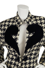 1980s Cheap and Chic Velvet Question Mark & Wool Houndstooth Jacket