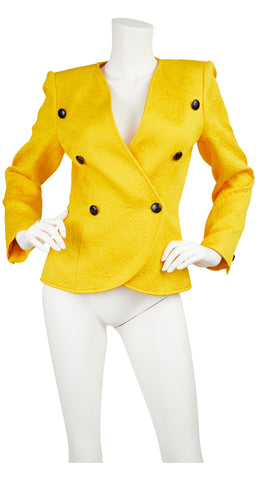 1980s Yellow Quilted Cotton Double-Breasted Blazer