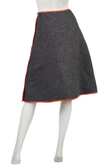 1960s Sills Gray Wool Leather Trim A-Line Skirt
